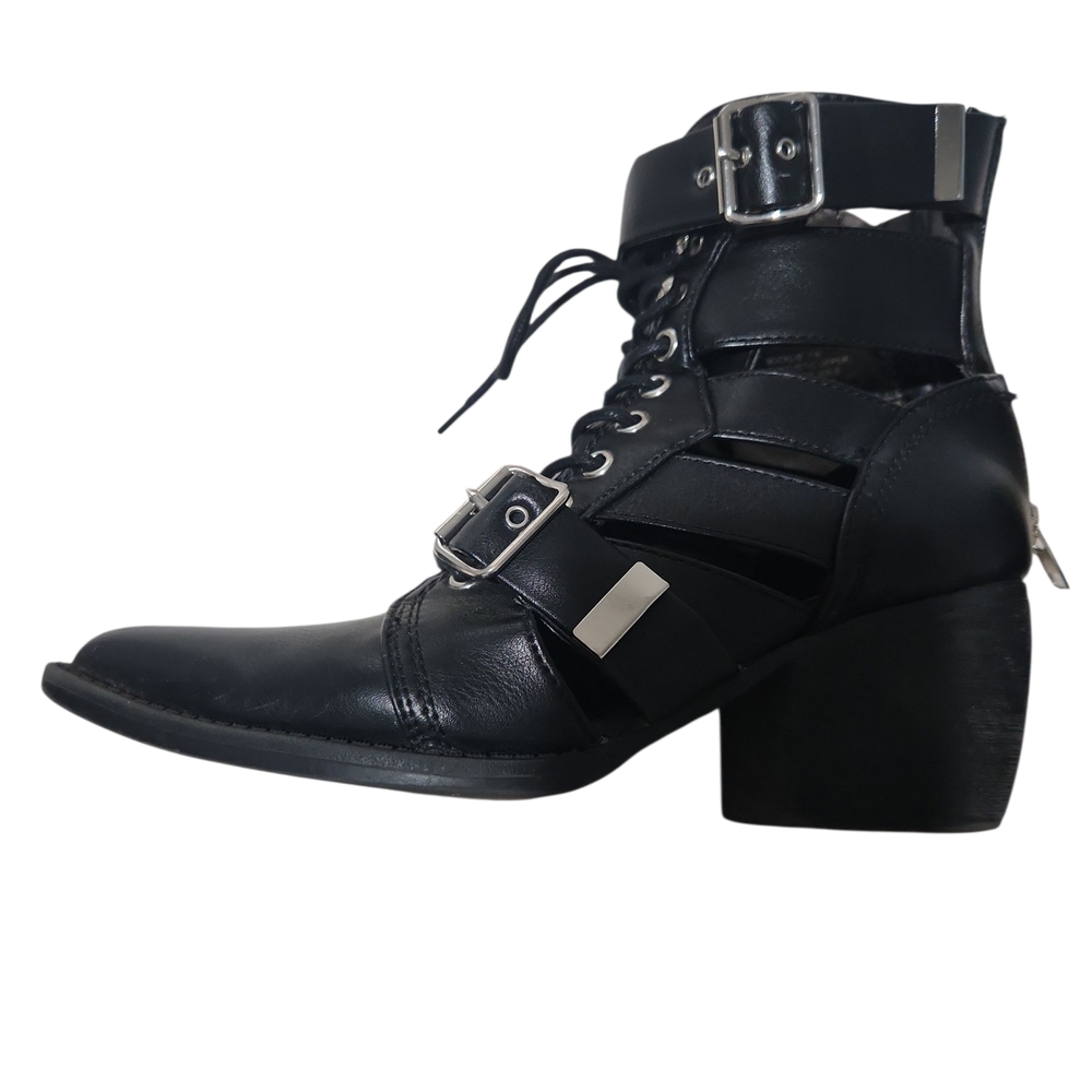 Buckle Black Lace Up Women's Boots - Picture 5 of 6
